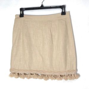 Linen Blend Pom Pom Trim Mini Skirt